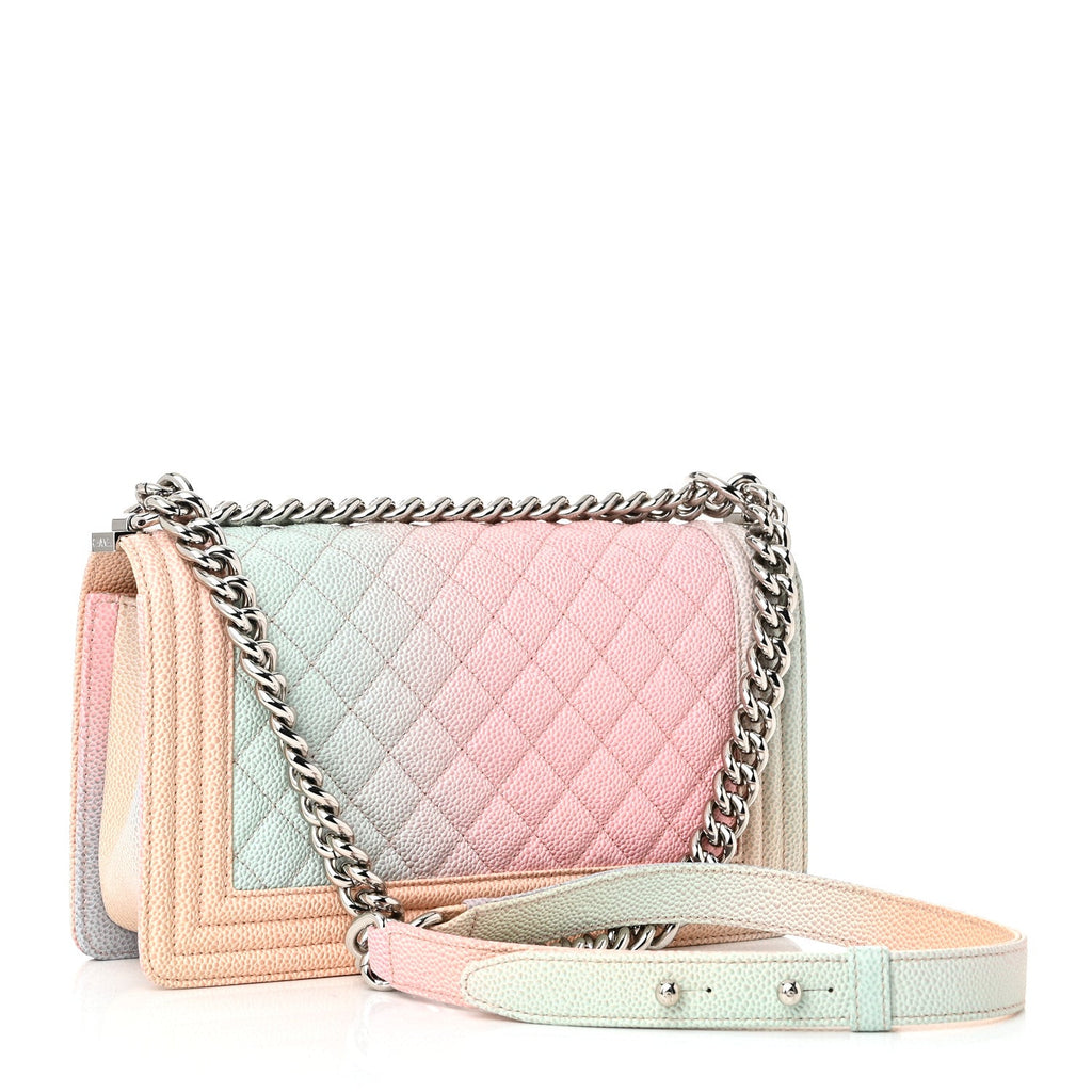 Caviar Quilted Medium Rainbow Boy Flap Pink Multicolor