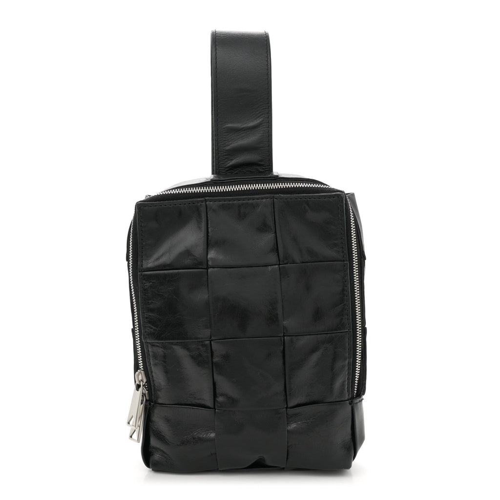 Paper Calfskin Intreccio Mini Cassette Sling Bag Black