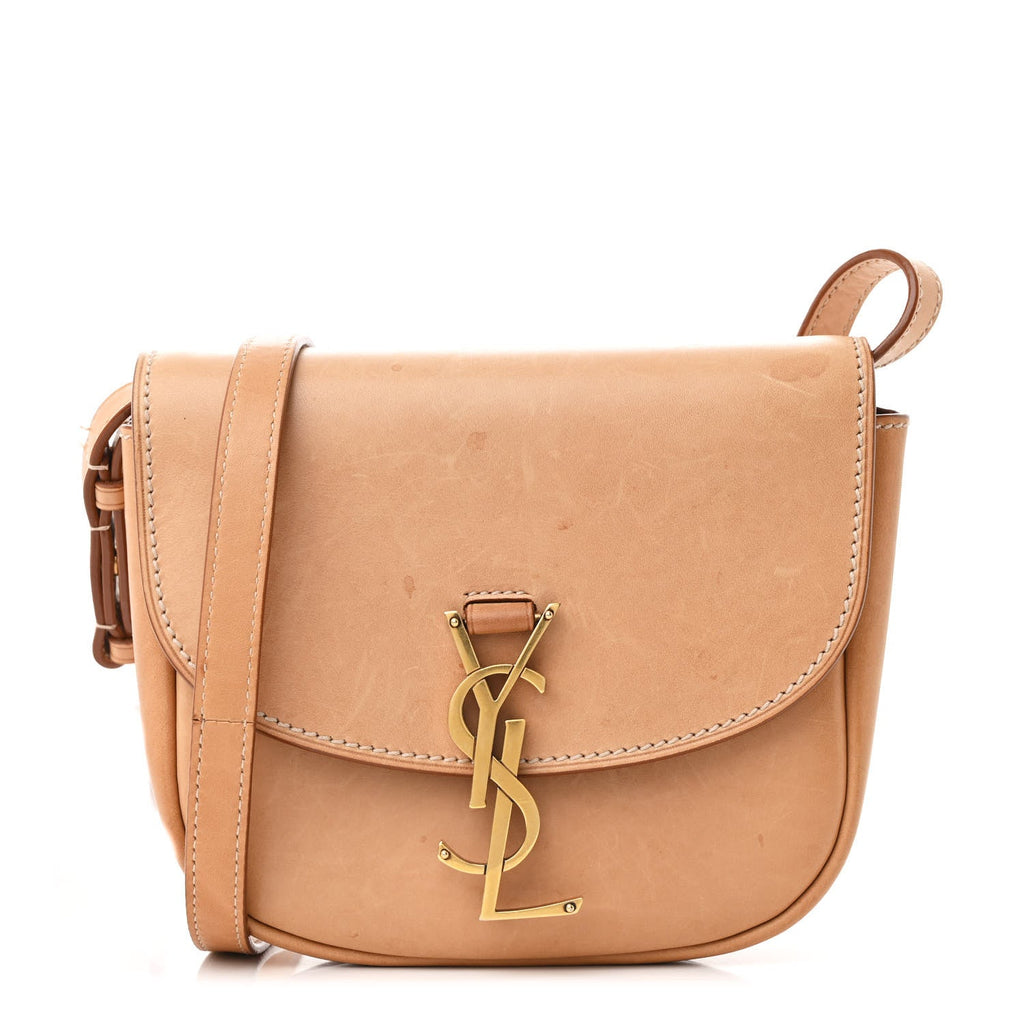 Smooth Vintage Calfskin Small Kaia Satchel Brown Gold
