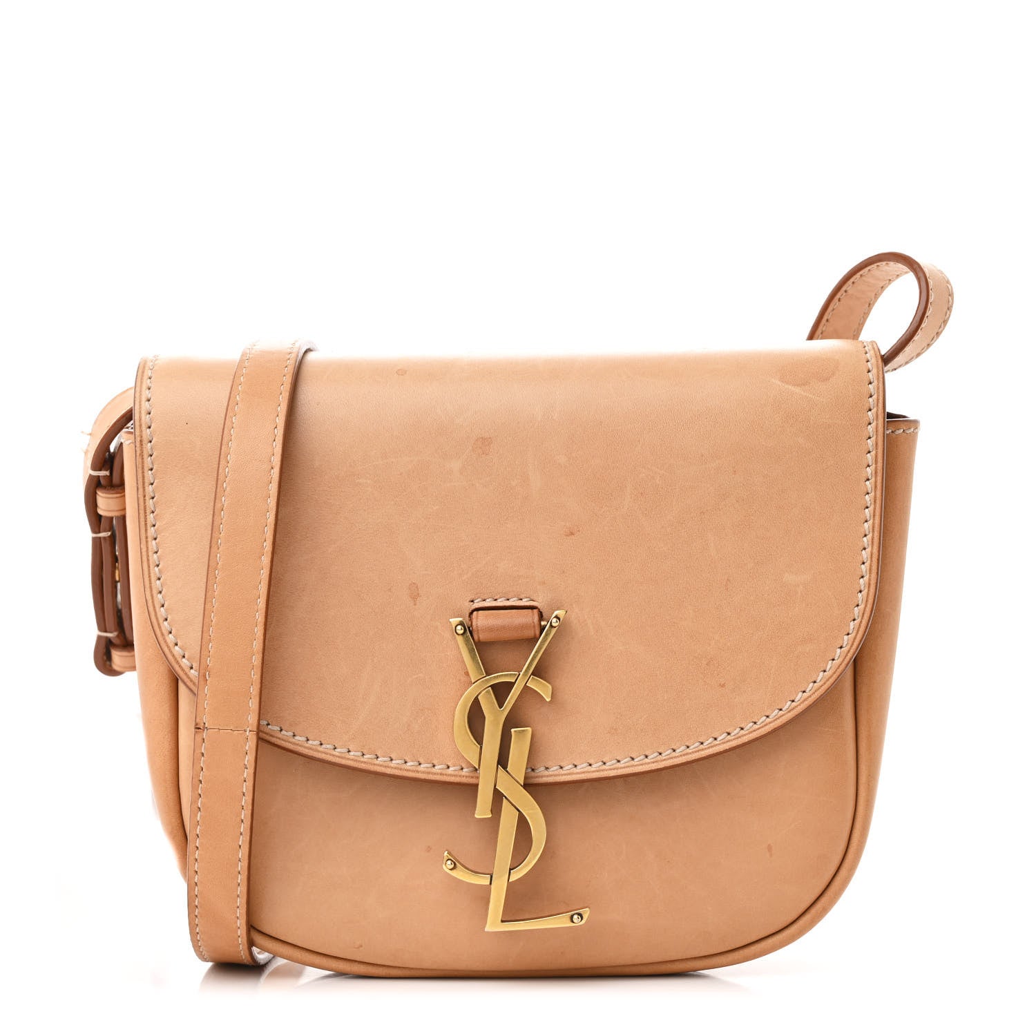 Smooth Vintage Calfskin Small Kaia Satchel Brown Gold