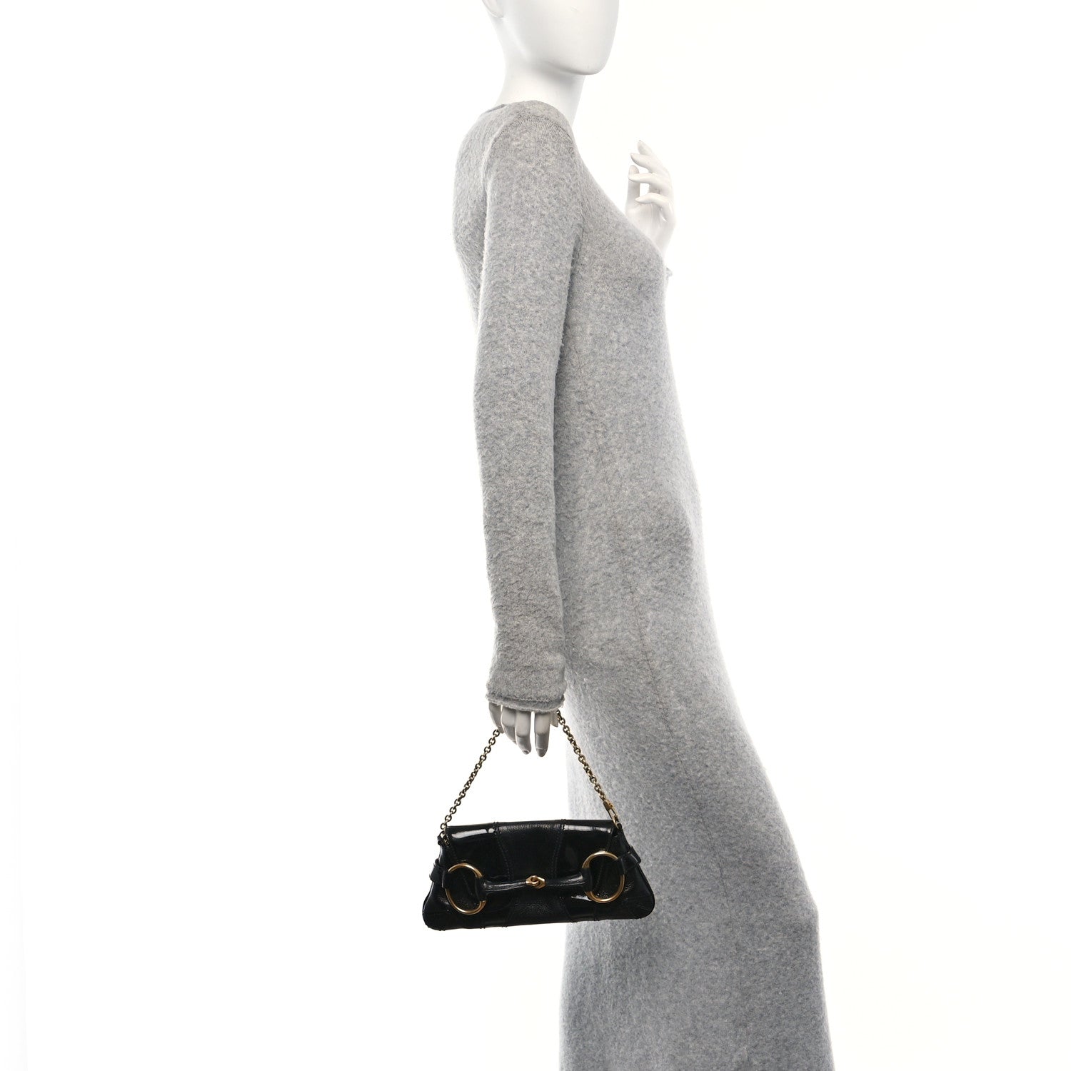 Goatskin Patent Horsebit Chain Clutch  Black