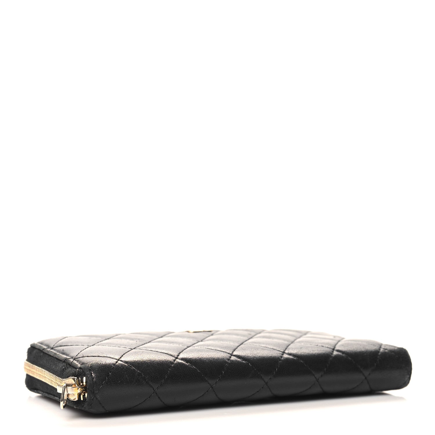 Lambskin Quilted Large Gusset Zip Around Wallet Black