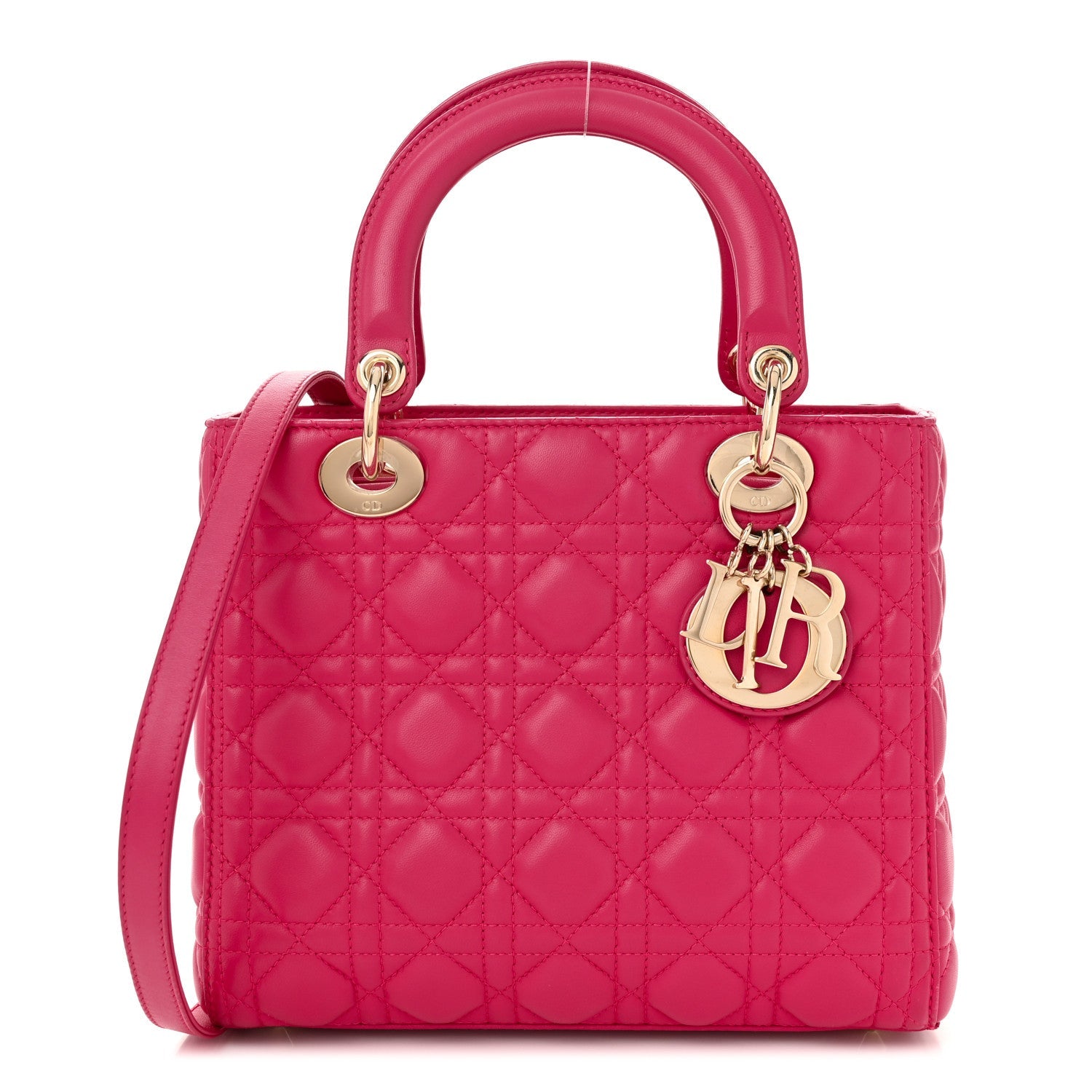 Lambskin Cannage Medium Lady Dior Fuchsia