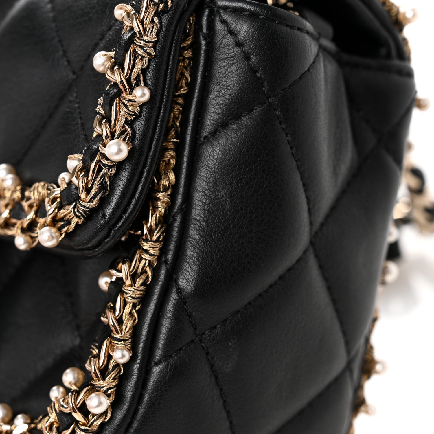 Lambskin Quilted Pearl Edge Mini Rectangular Flap Bag Black