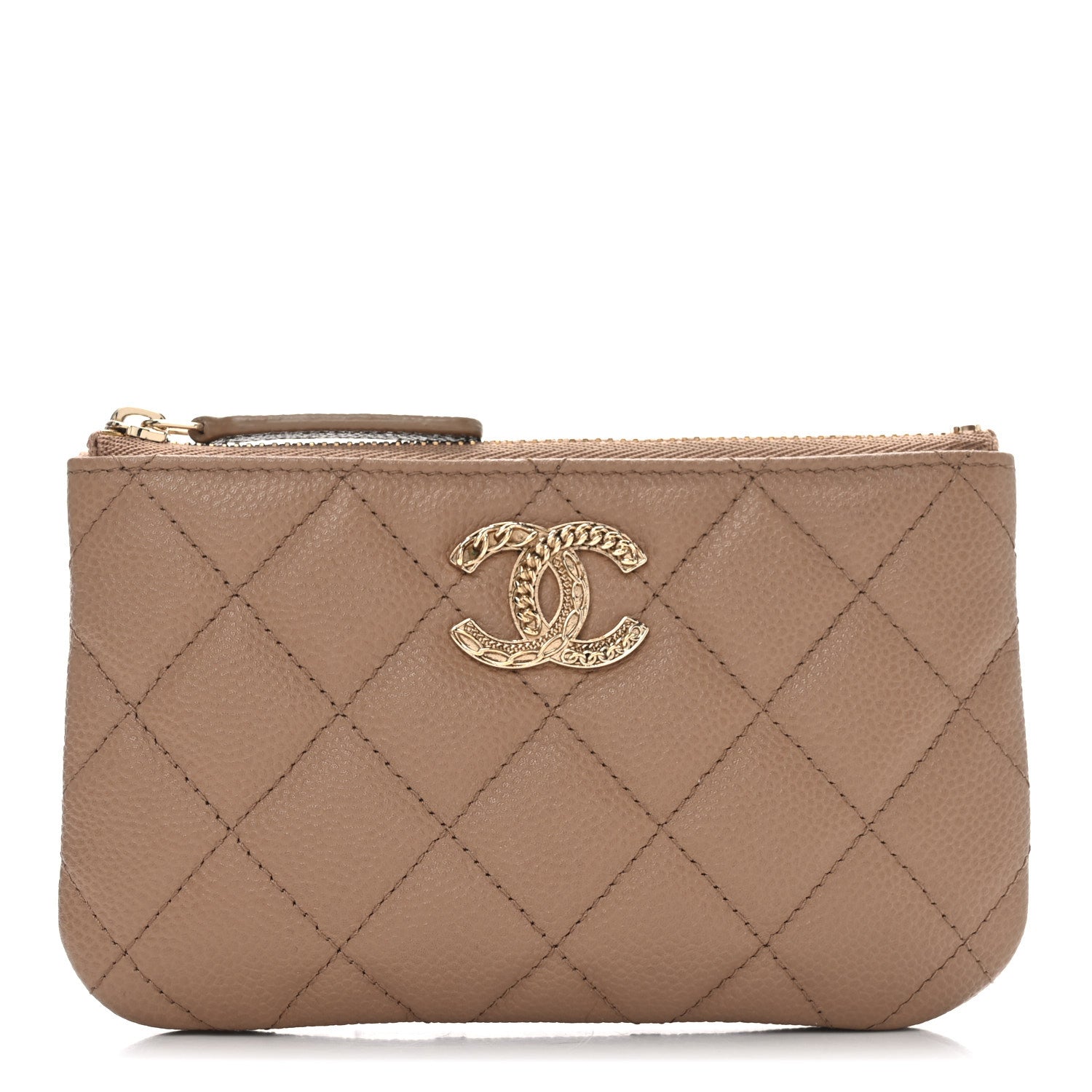 Caviar Quilted Small Multi Chain Cosmetic Case Beige