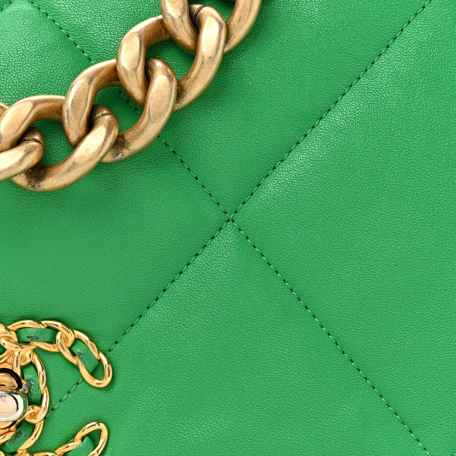 Goatskin Quilted Large Chanel 19 Flap Green