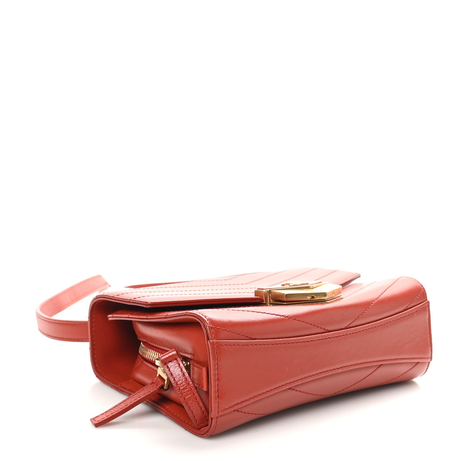 Calfskin Chevron Quilted Large Medal Flap Red