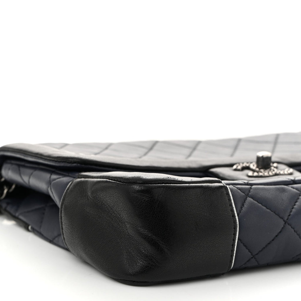 Calfskin Quilted Bi-Color Jumbo Flap Blue Black