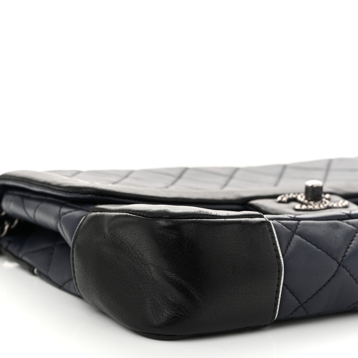 Calfskin Quilted Bi-Color Jumbo Flap Blue Black