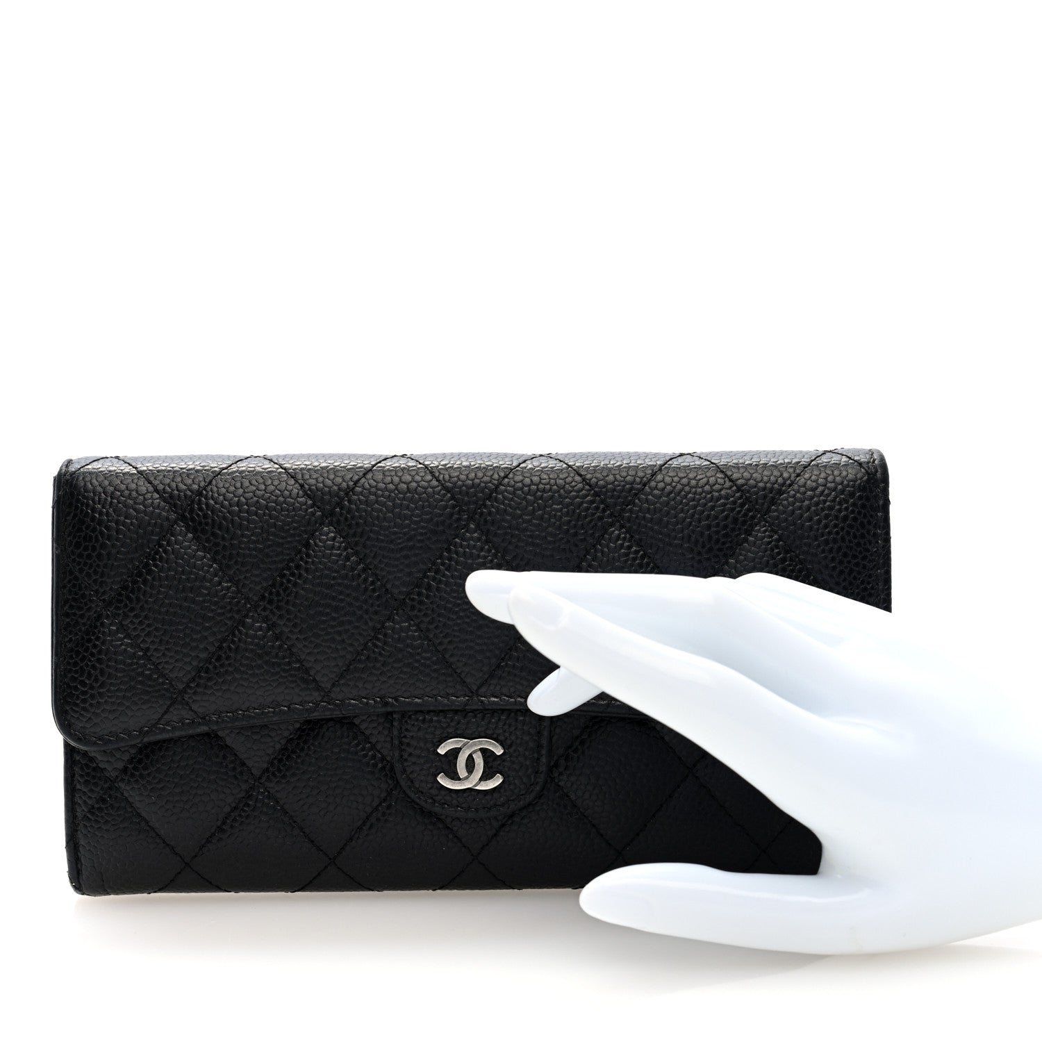 Caviar Quilted Large Gusset Flap Wallet Black