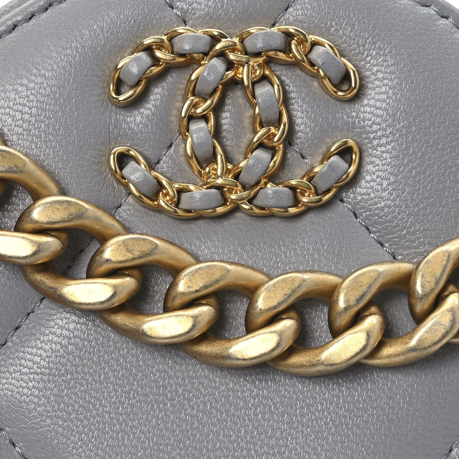 Lambskin Quilted Chanel 19 Round Clutch With Chain Grey