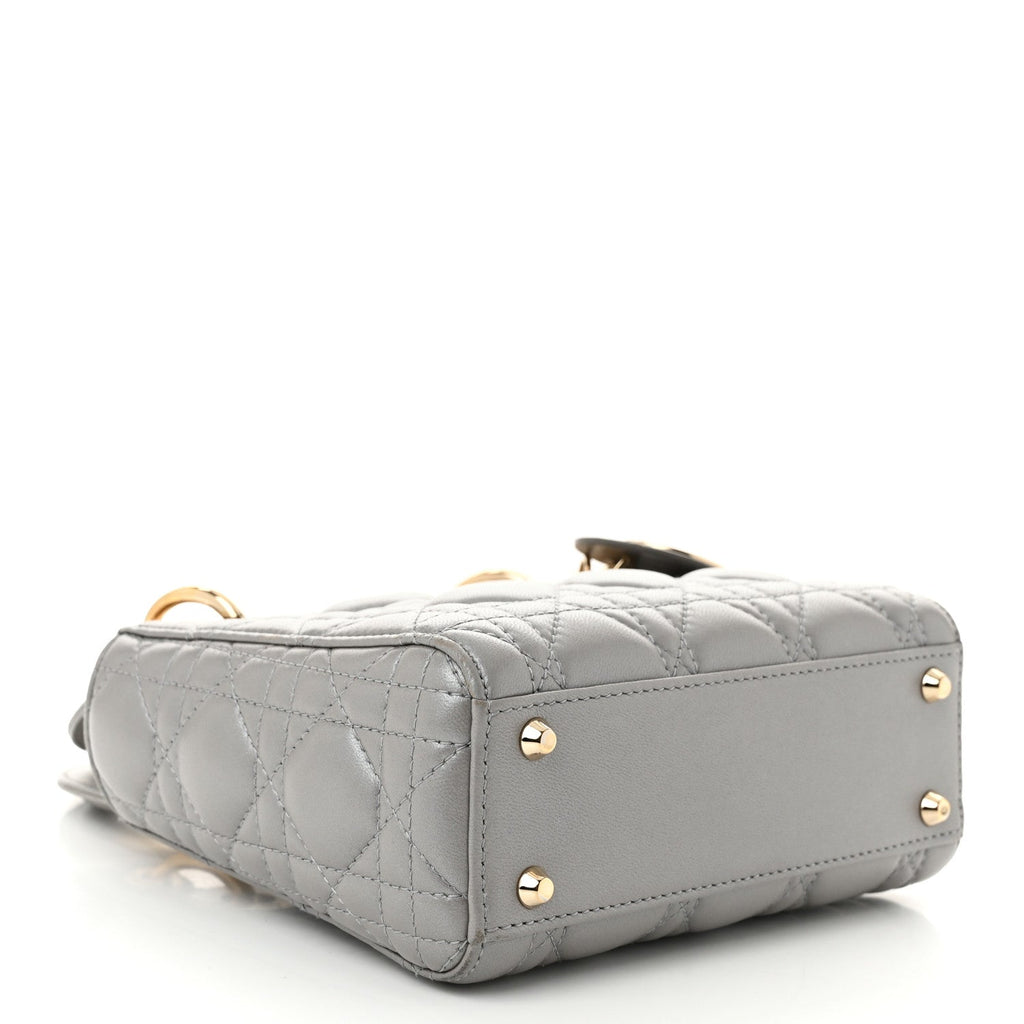 Metallic Lambskin Cannage Mini Lady Dior Grey