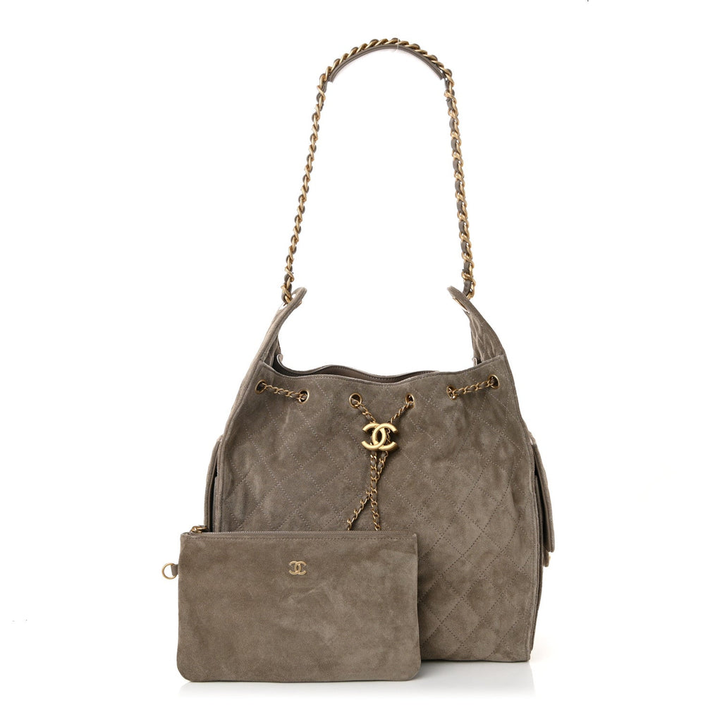 Suede Quilted Medium Chanel 25 Handbag Grey