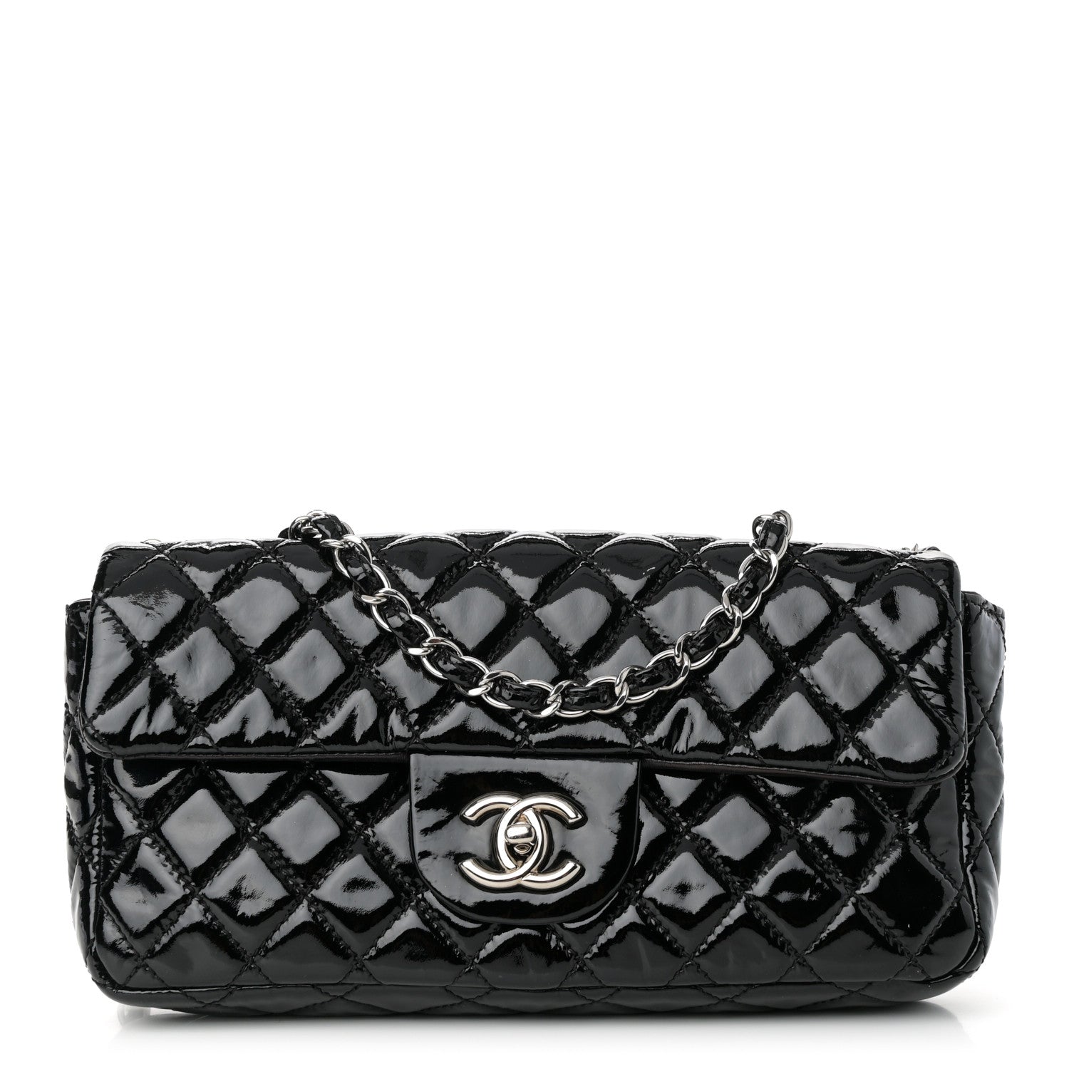 Patent Quilted Medium Single Flap Black