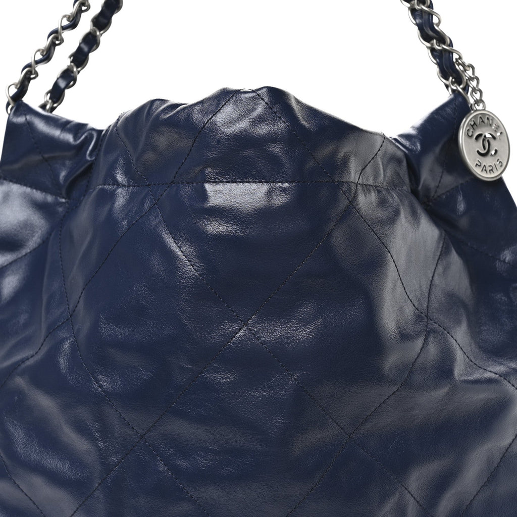 Shiny Calfskin Quilted Chanel 22 Navy Blue