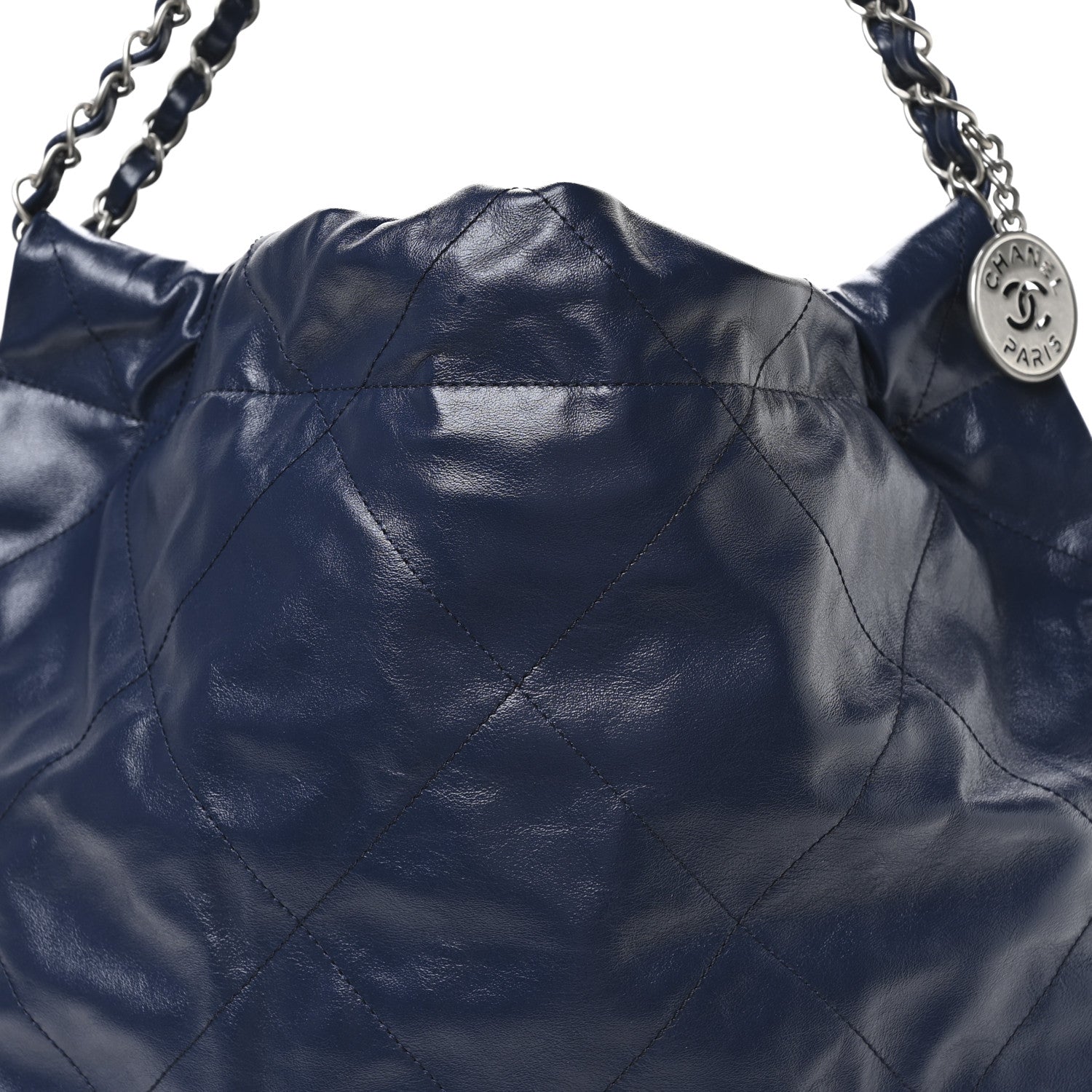 Shiny Calfskin Quilted Chanel 22 Navy Blue