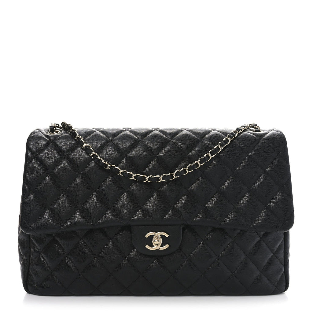 Caviar Quilted XXL Travel Flap Bag Black