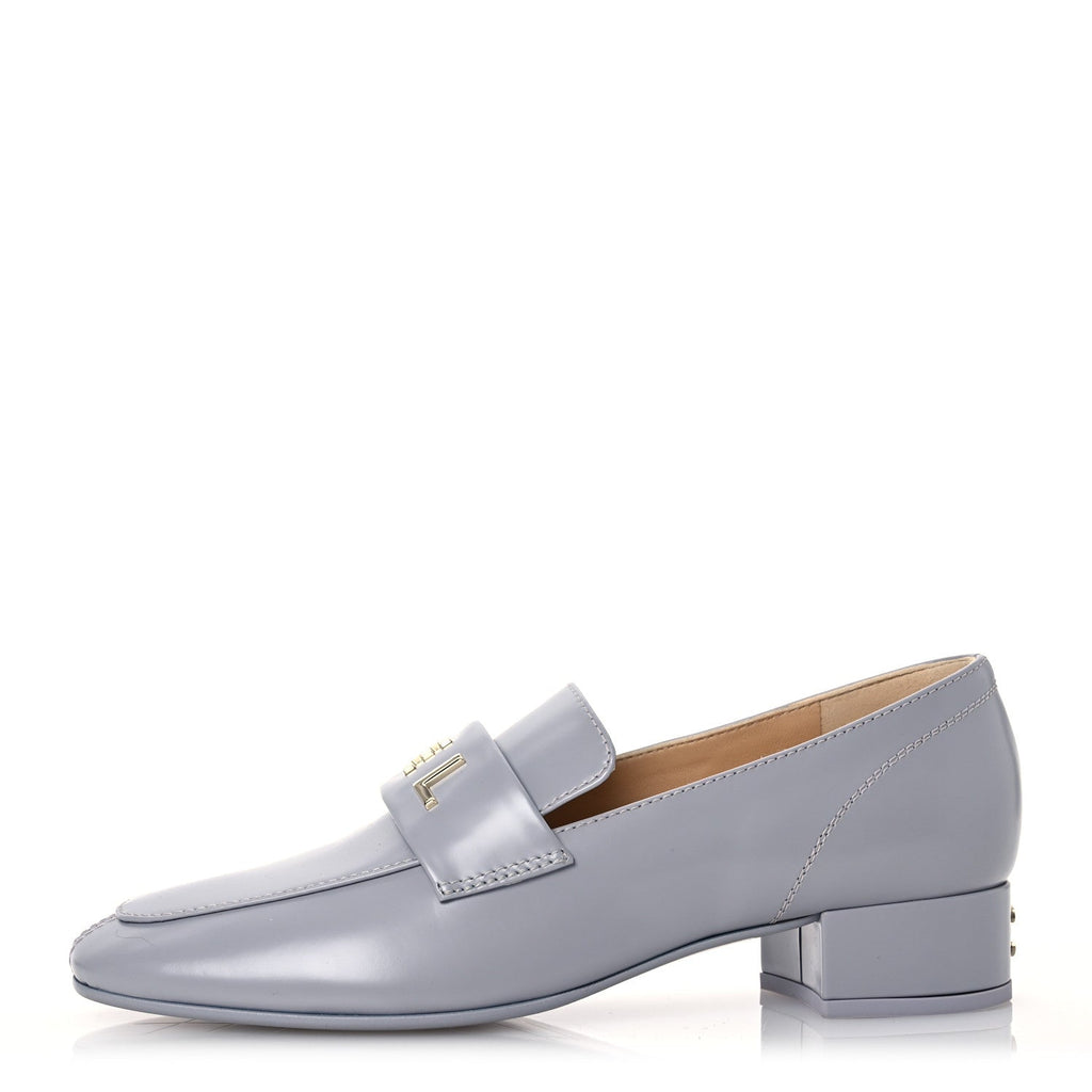 Shiny Calfskin Logo Loafers 37 Light Grey