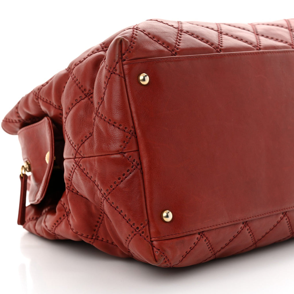 Calfskin Quilted Medium Retro Chain Tote Red