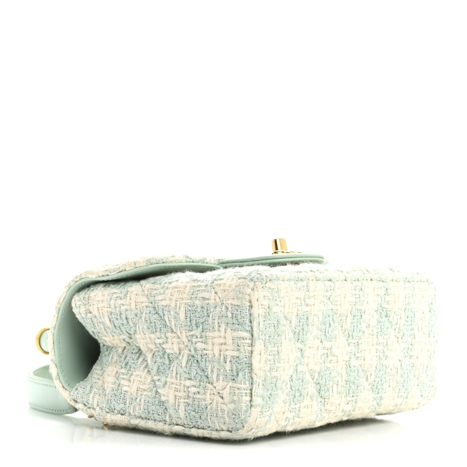 Tweed Handle Crush Top Handle Flap Bag Light Blue Ecru