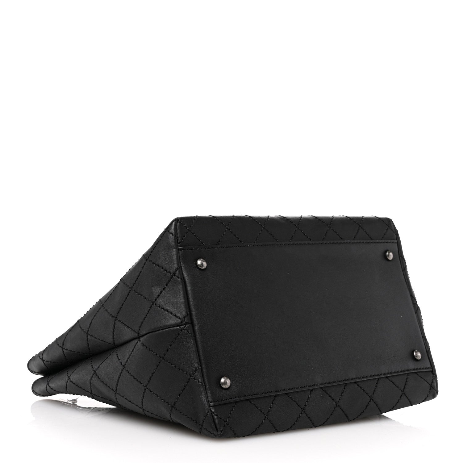 Calfskin Stitched Medium Shopping Tote Black