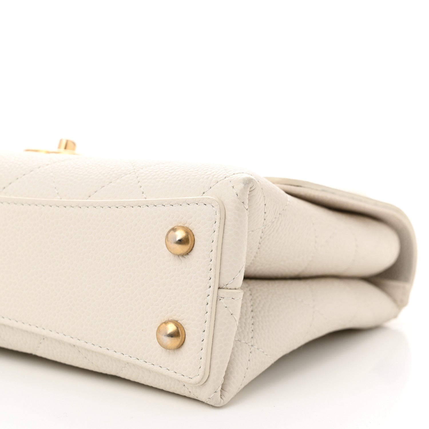 Grained Calfskin Small Stitched Flap White