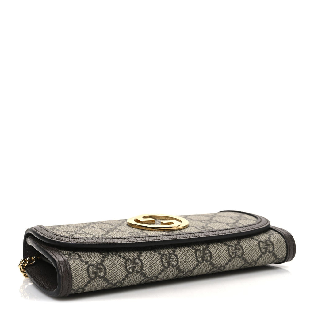 GG Supreme Monogram Textured Dollar Calfskin Blondie Continental Chain Wallet Beige Ebony New Acero