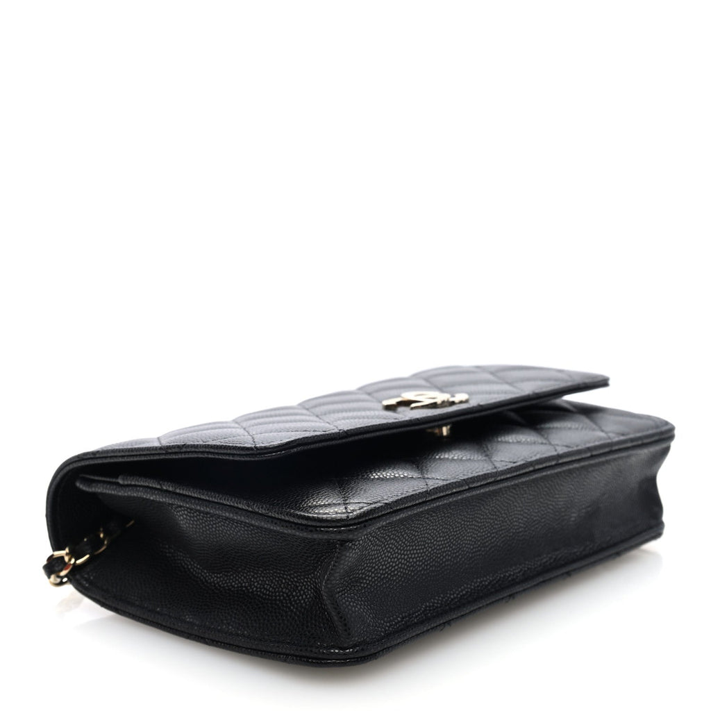 Caviar Quilted Crystal CC Wallet On Chain WOC Black