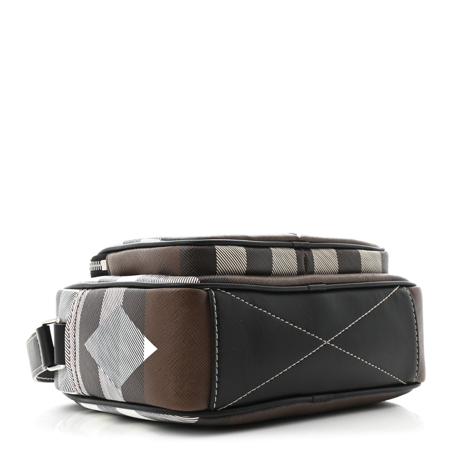 E-Canvas Calfskin Geometric Check Paddy Messenger Dark Birch Brown White