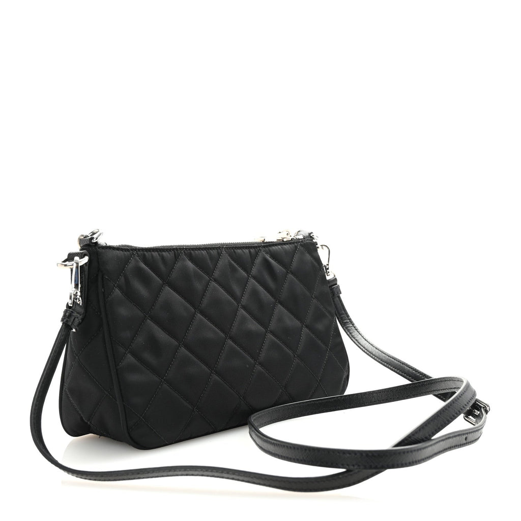 Nylon Tessuto Impuntu Quilted Crossbody Bag Black