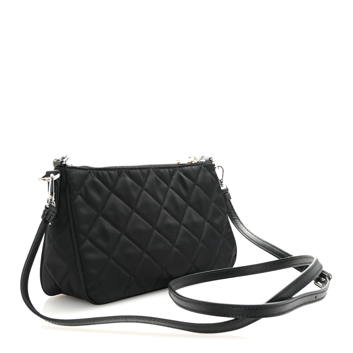 Nylon Tessuto Impuntu Quilted Crossbody Bag Black