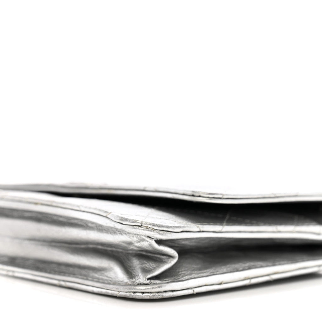 Metallic Aged Calfskin Quilted Wallet on Chain WOC Silver