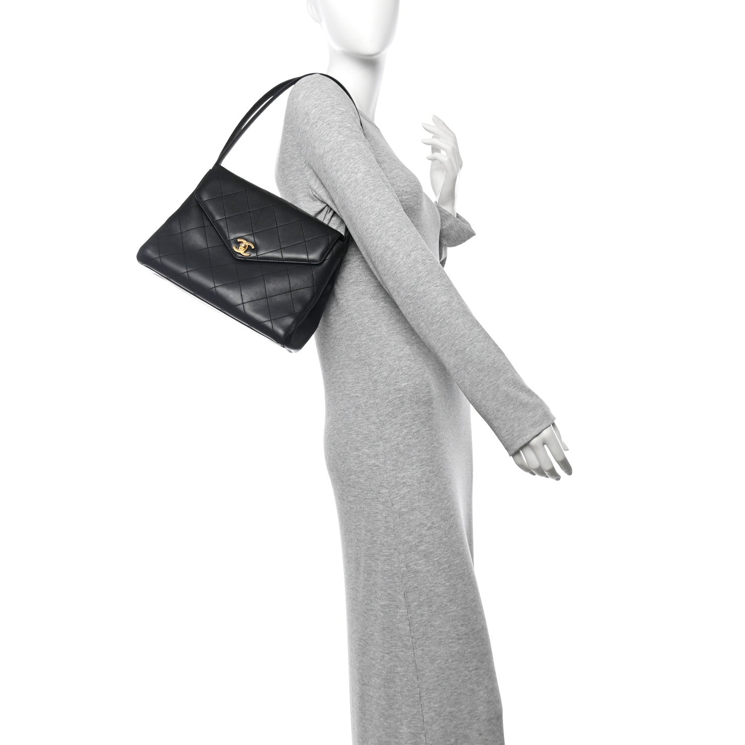 Lambskin Quilted CC Flap Shoulder Bag Black
