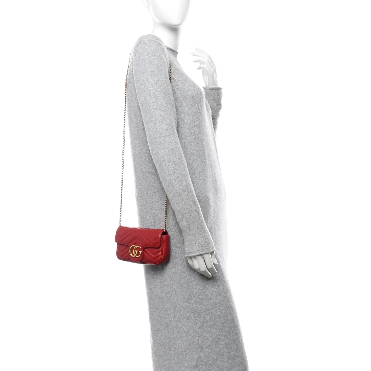 Calfskin Matelasse Super Mini GG Marmont Shoulder Bag Hibiscus Red