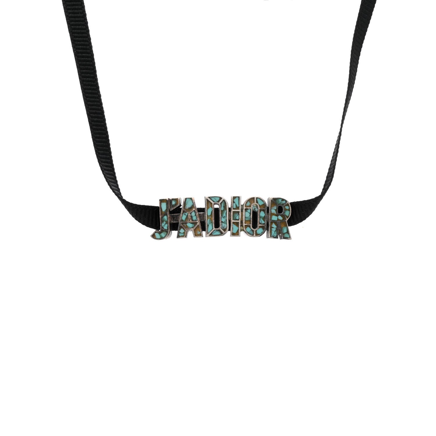 Grosgrain Ribbon Turquoise J'Adior Logo Choker Necklace Black