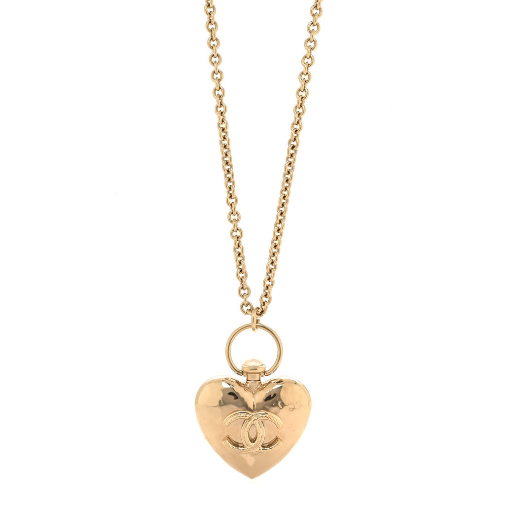 Metal CC Heart Locket Necklace Gold