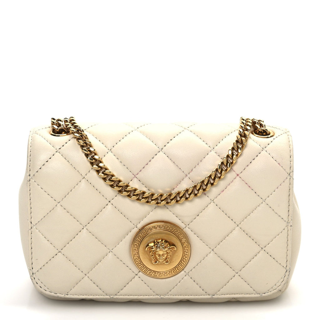 Nappa Quilted Small Medusa Chain Crossbody White