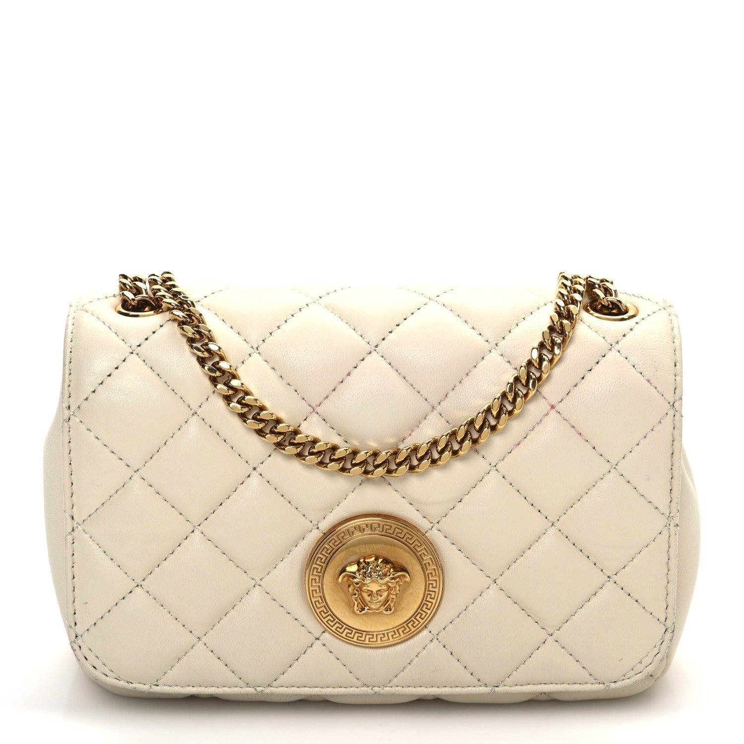 Nappa Quilted Small Medusa Chain Crossbody White