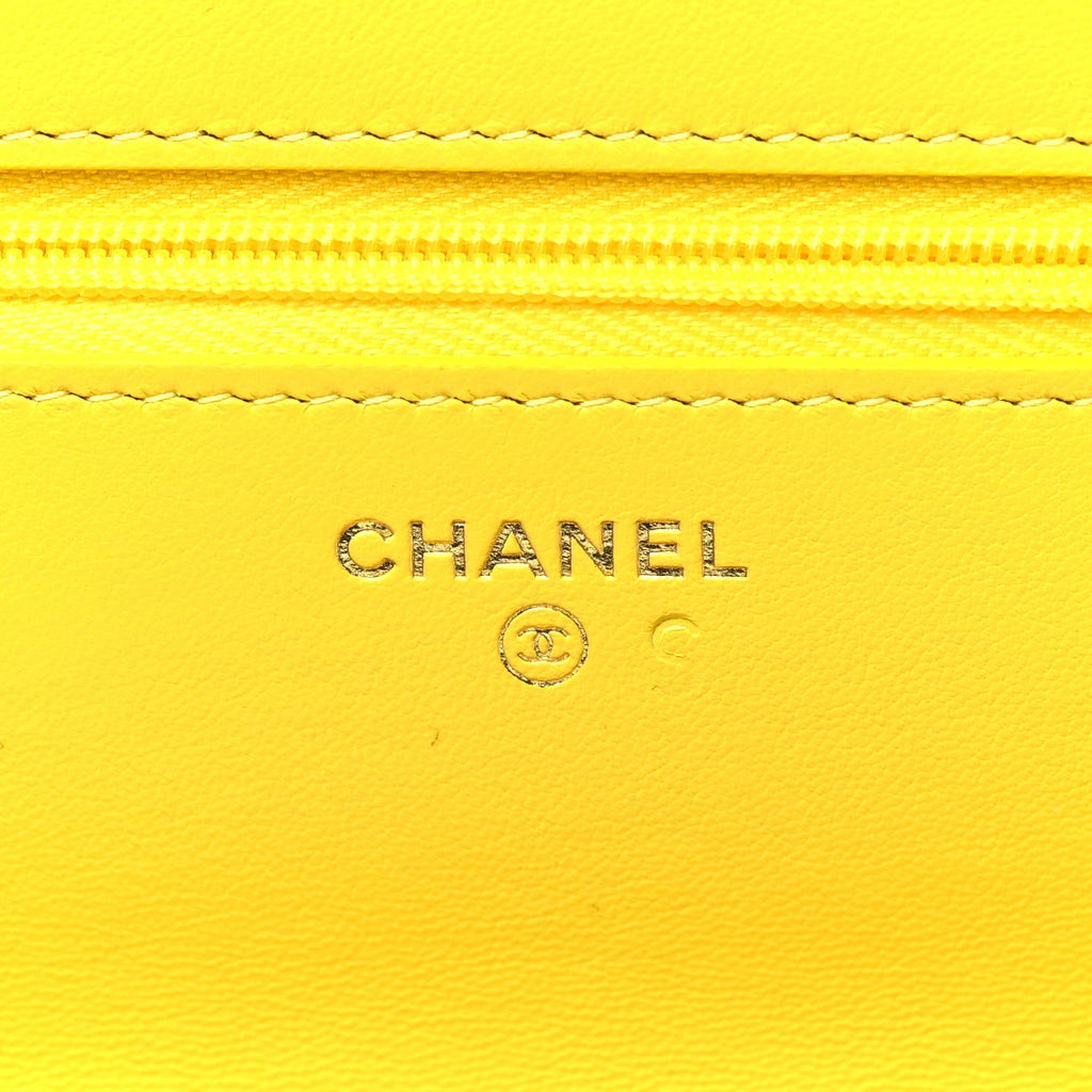 Lambskin Resin Quilted Wallet On Chain WOC Yellow
