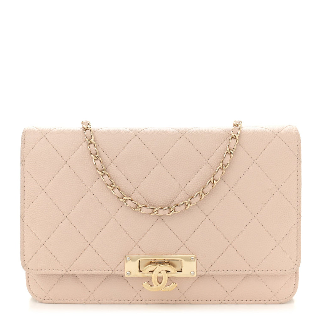 Caviar Quilted Golden Class Wallet On Chain WOC Light Beige