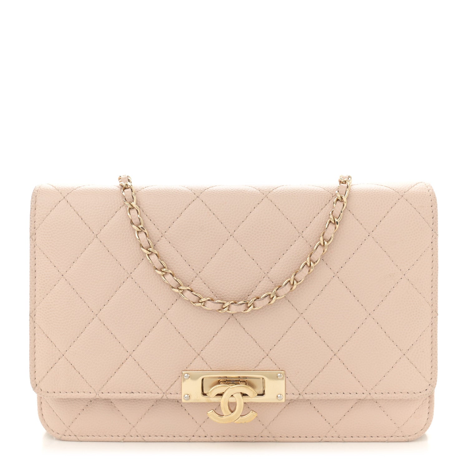 Caviar Quilted Golden Class Wallet On Chain WOC Light Beige