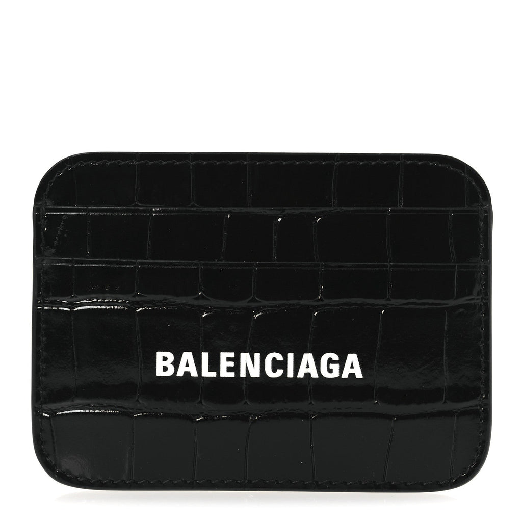 Shiny Calfskin Logo Crocodile Embossed Cash Rounded  Holder  Black White
