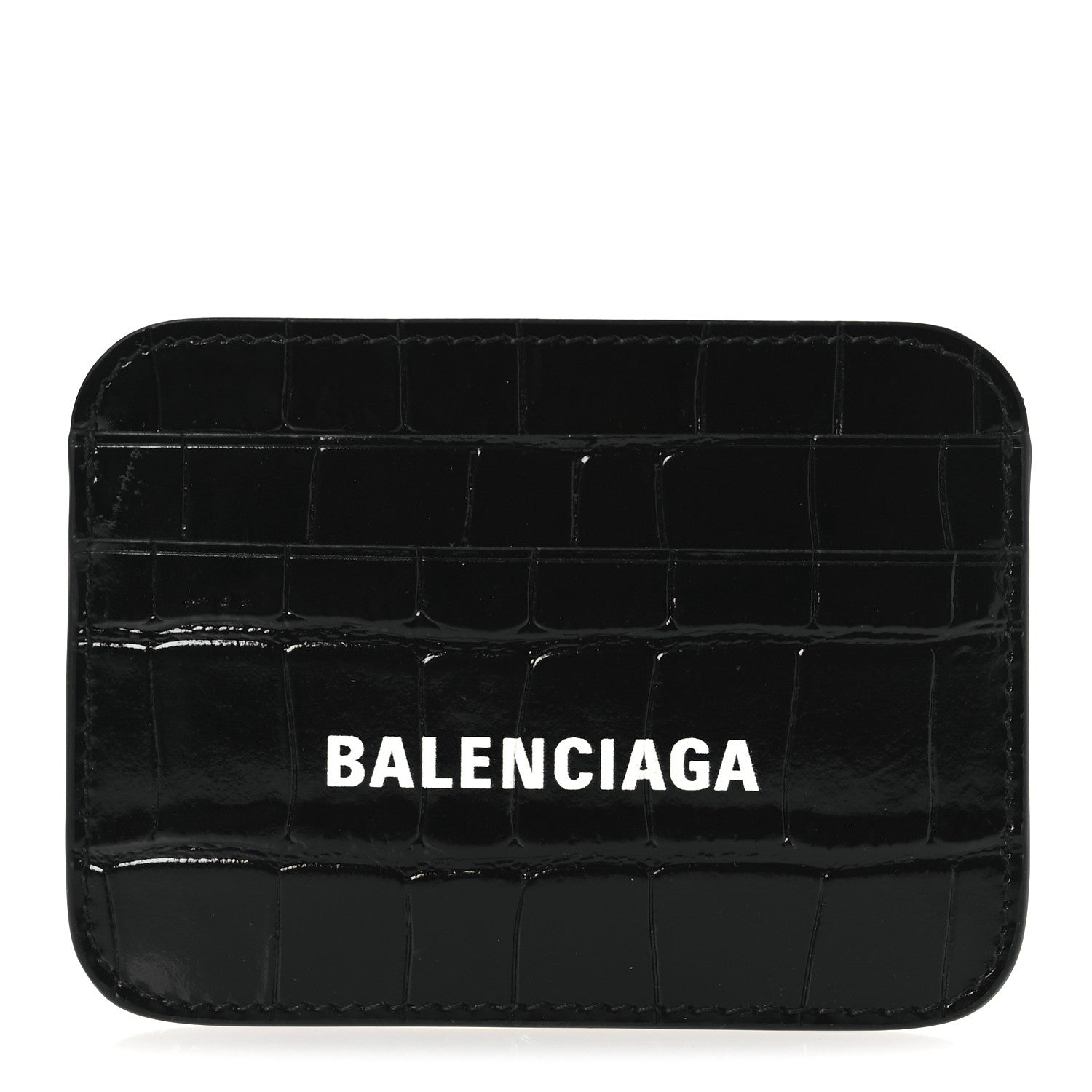 Shiny Calfskin Logo Crocodile Embossed Cash Rounded  Holder  Black White
