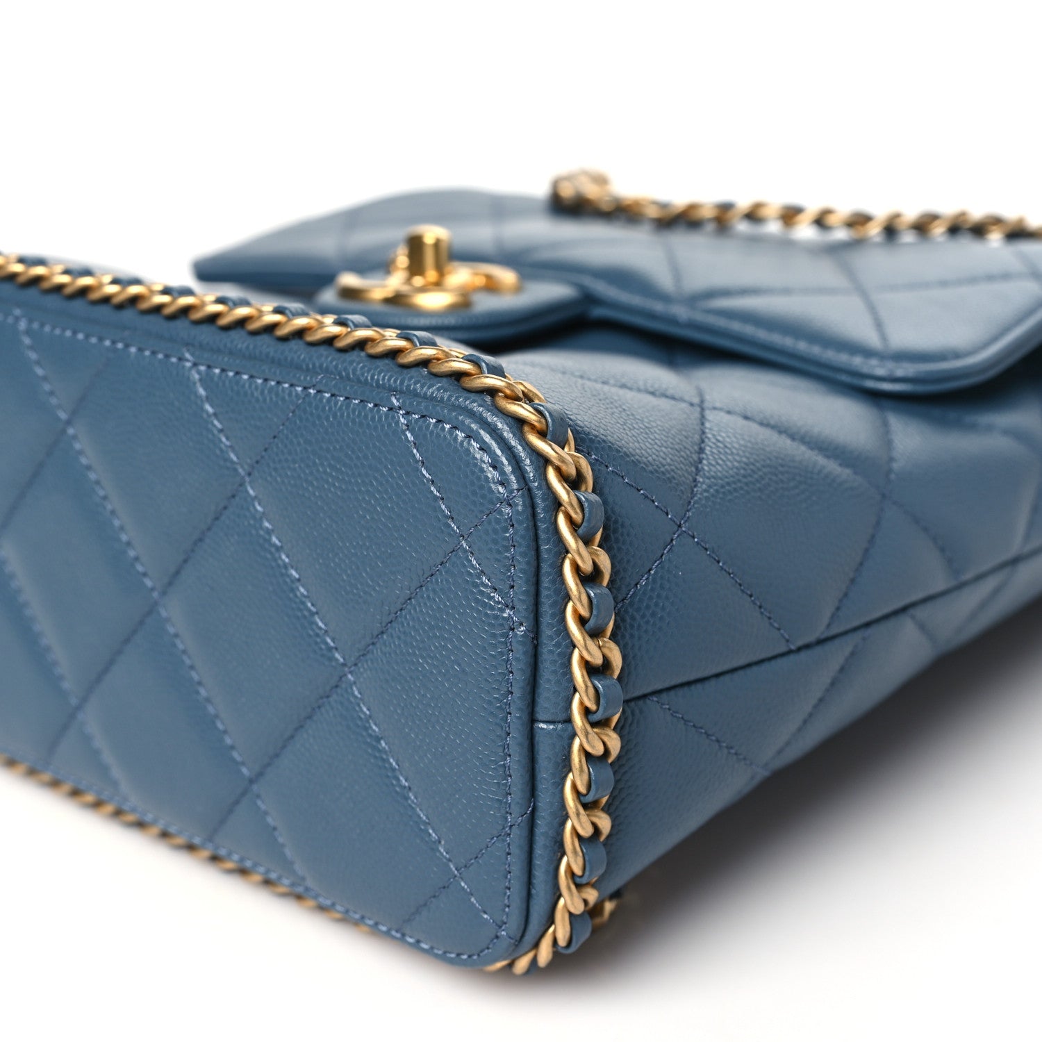 Caviar Quilted Camellia Chain Around Backpack Blue