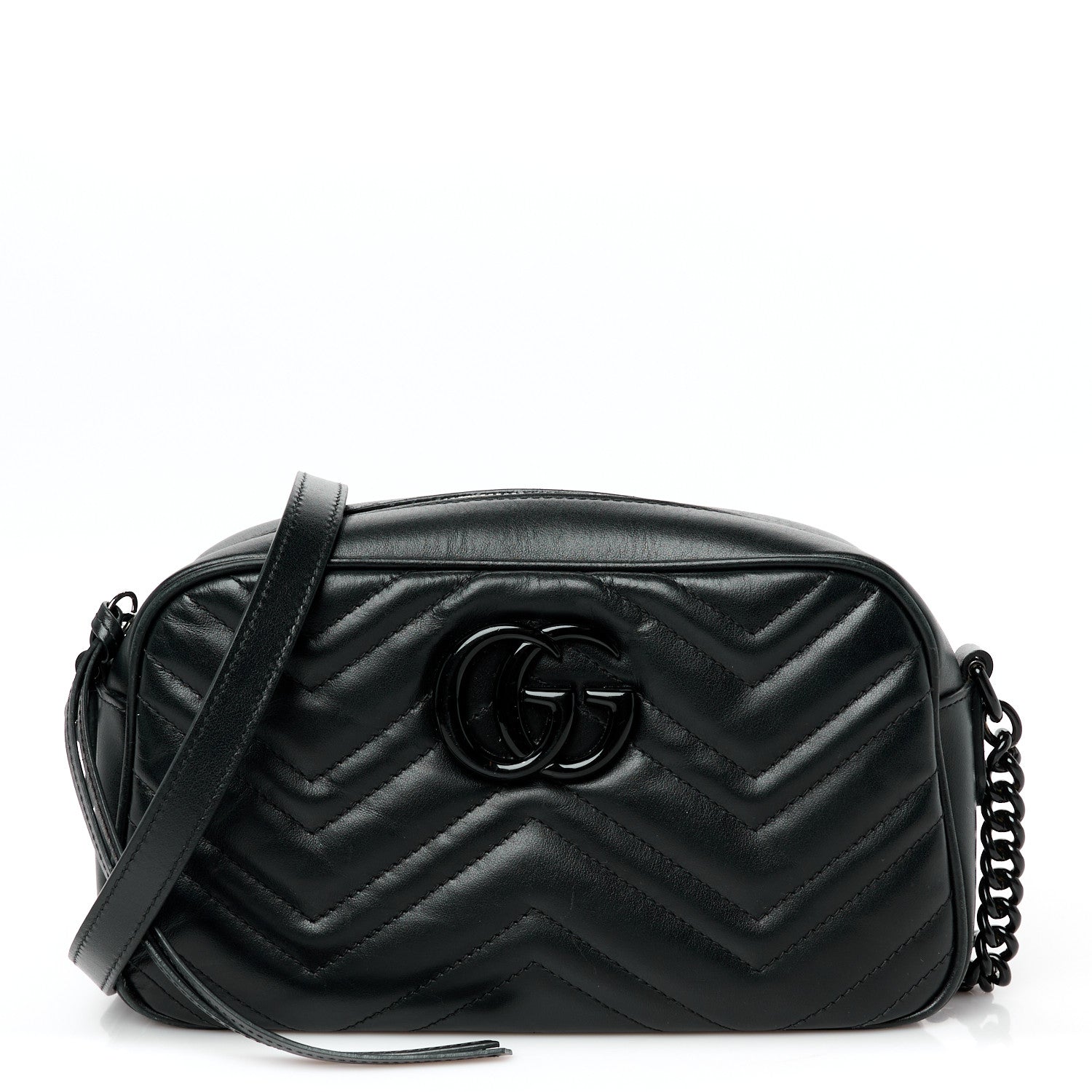 Calfskin Matelasse Monochrome Small GG Marmont Chain Shoulder Bag Black