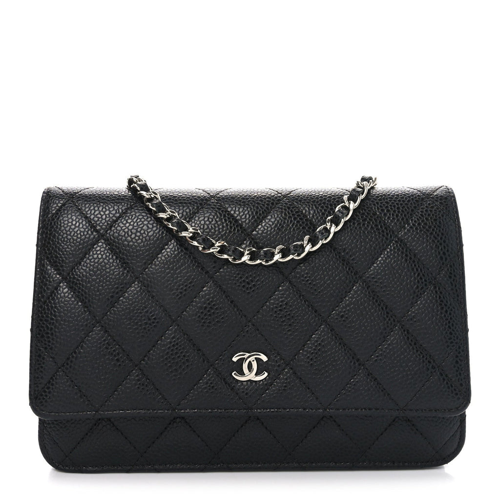 Caviar Quilted Wallet on Chain WOC Black
