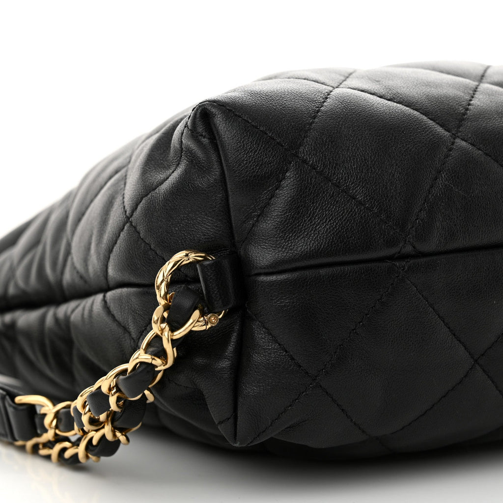 Lambskin Quilted Maxi Hobo Black