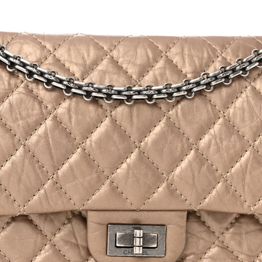 Metallic Aged Calfskin Quilted 2.55 Reissue 225 Flap Dark Gold