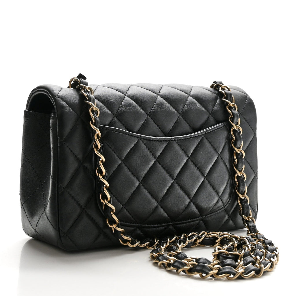 Lambskin Quilted Mini Rectangular Flap Black
