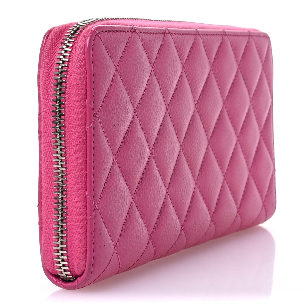 Caviar Quilted Large Gusset Zip Around Wallet Pink